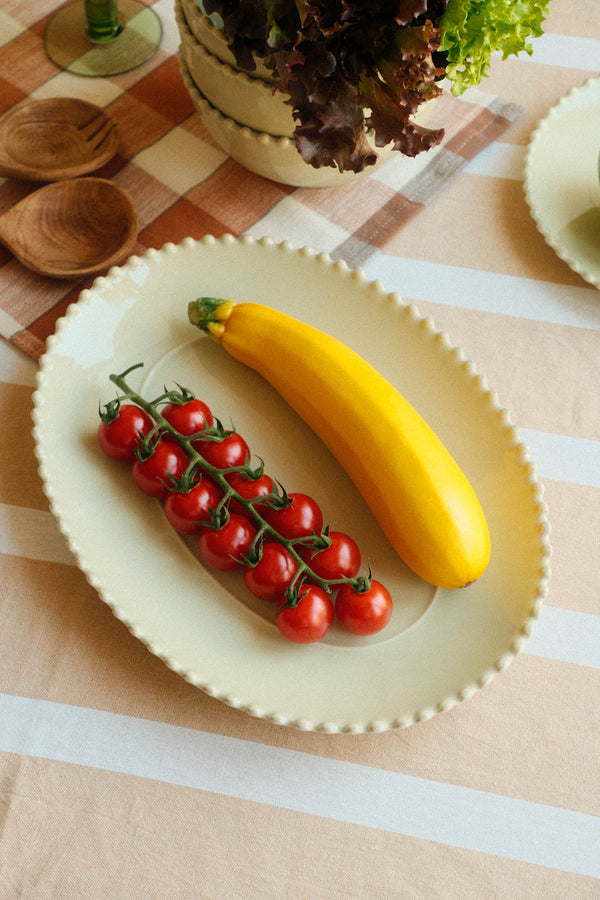 Stoneware Hay Yellow Green Bobble Oval Serving Platter