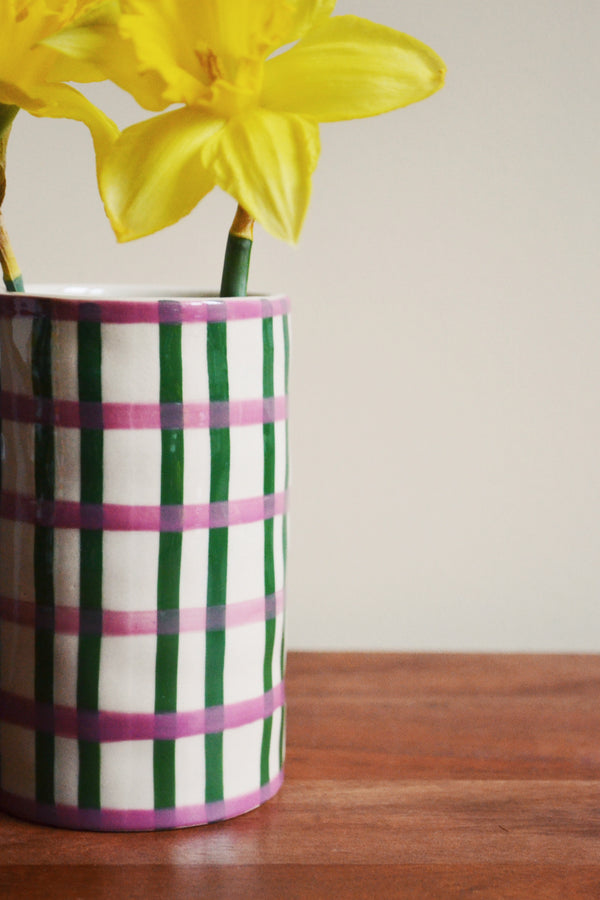 Green and Purple Check Vase