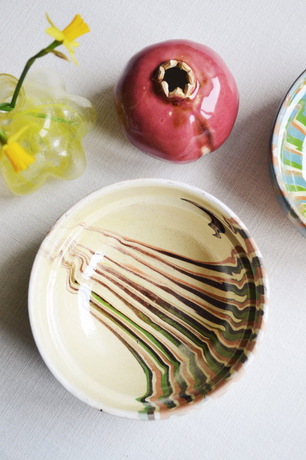 Hand - Painted Marble Earthenware Bowl - Off White