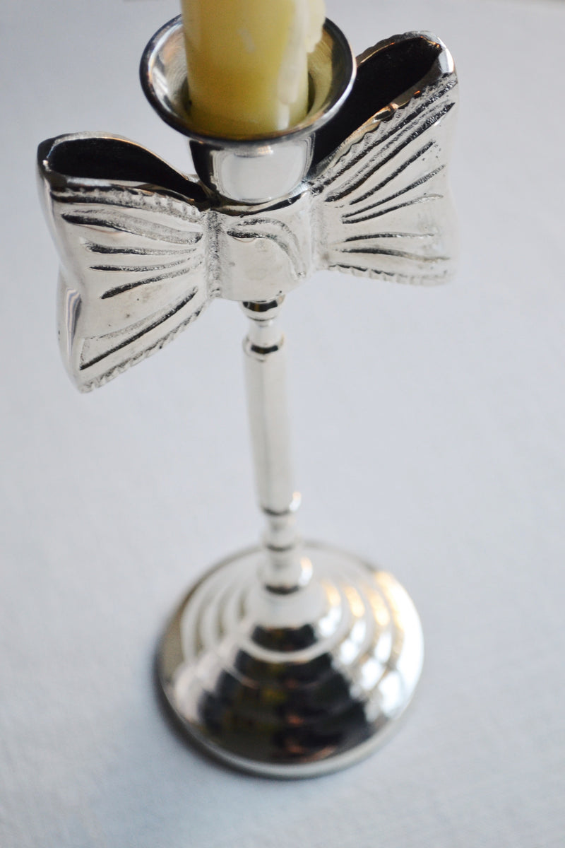Silver Bow Candle Holder