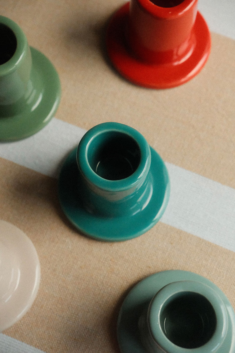 Glossy Ceramic Tube Candle Holder - Six Colours Available