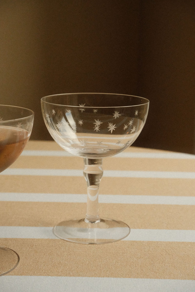 Set of Two Star Etched Coupe Glasses - Clear