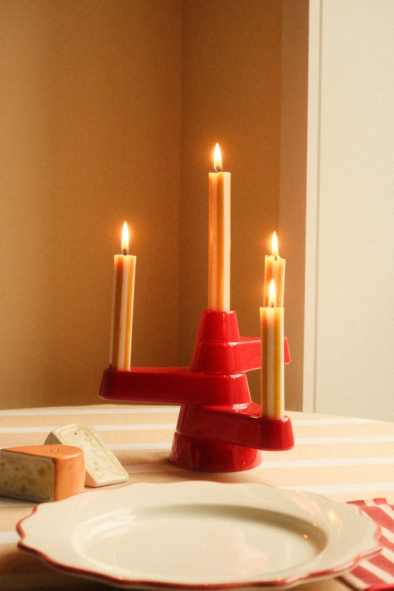 Bright Red Glazed Ceramic Candle Holder