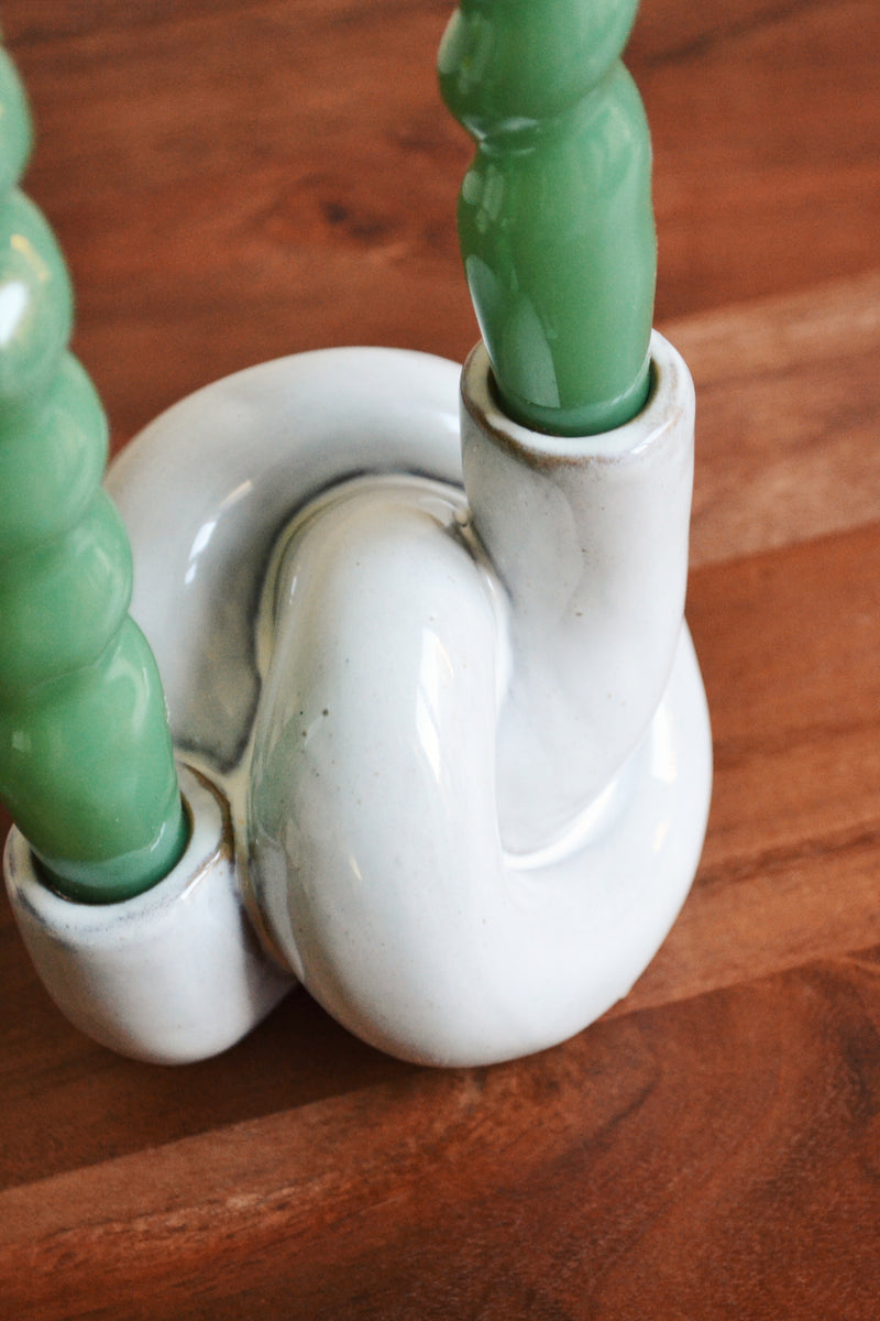 White Glazed Knot Candle Holder
