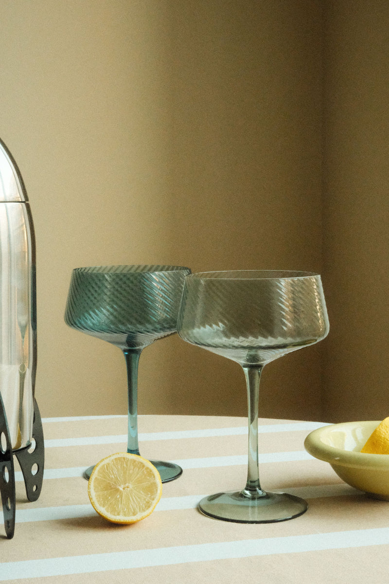 Set of Two Twist Champagne Coupes - Blue and Green