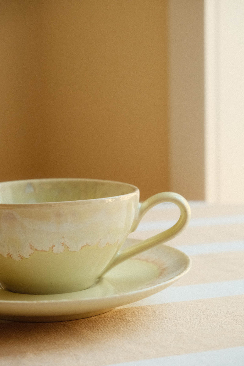Yellow Drip Glaze Ceramic Teacup and Saucer