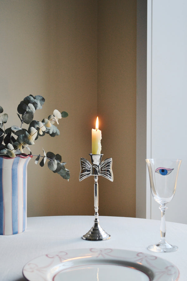 Silver Bow Candle Holder
