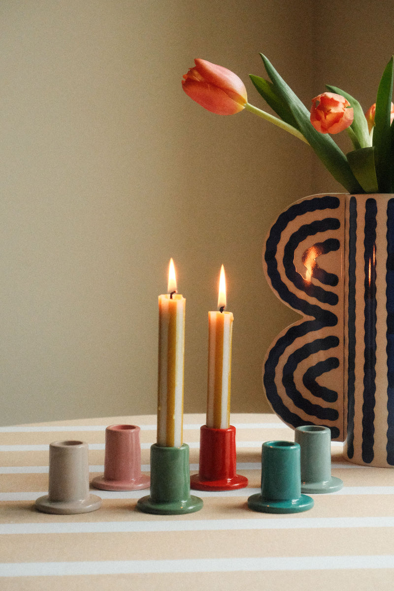 Glossy Ceramic Tube Candle Holder - Six Colours Available