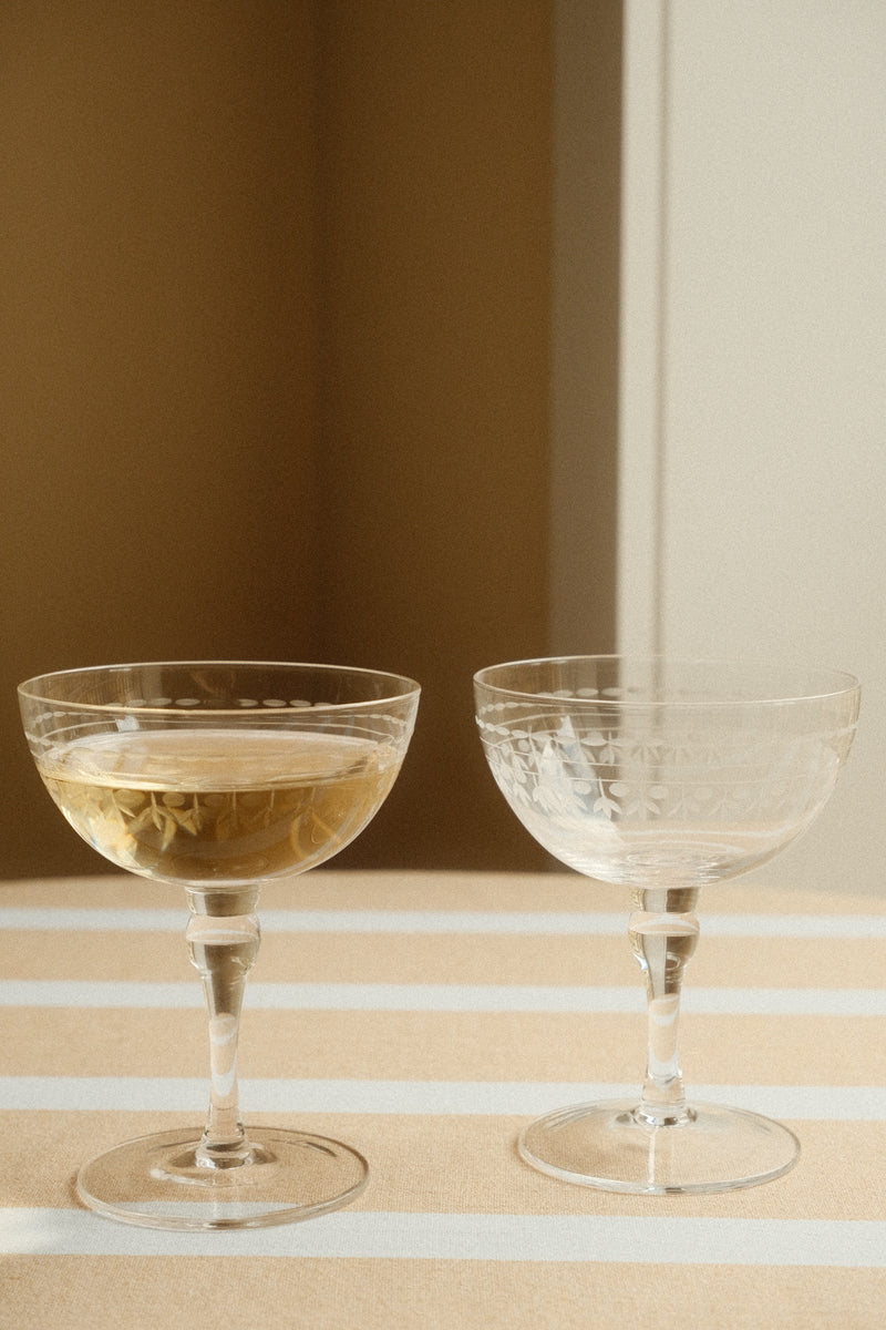 Set of Two Vintage Etched Coupe Glasses