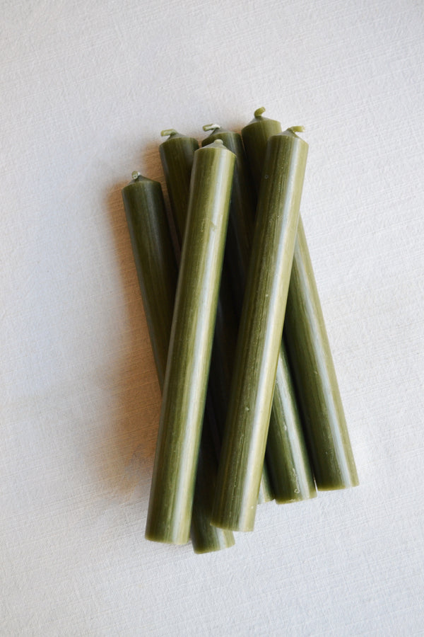 Olive Green Dinner Candles - Set of six