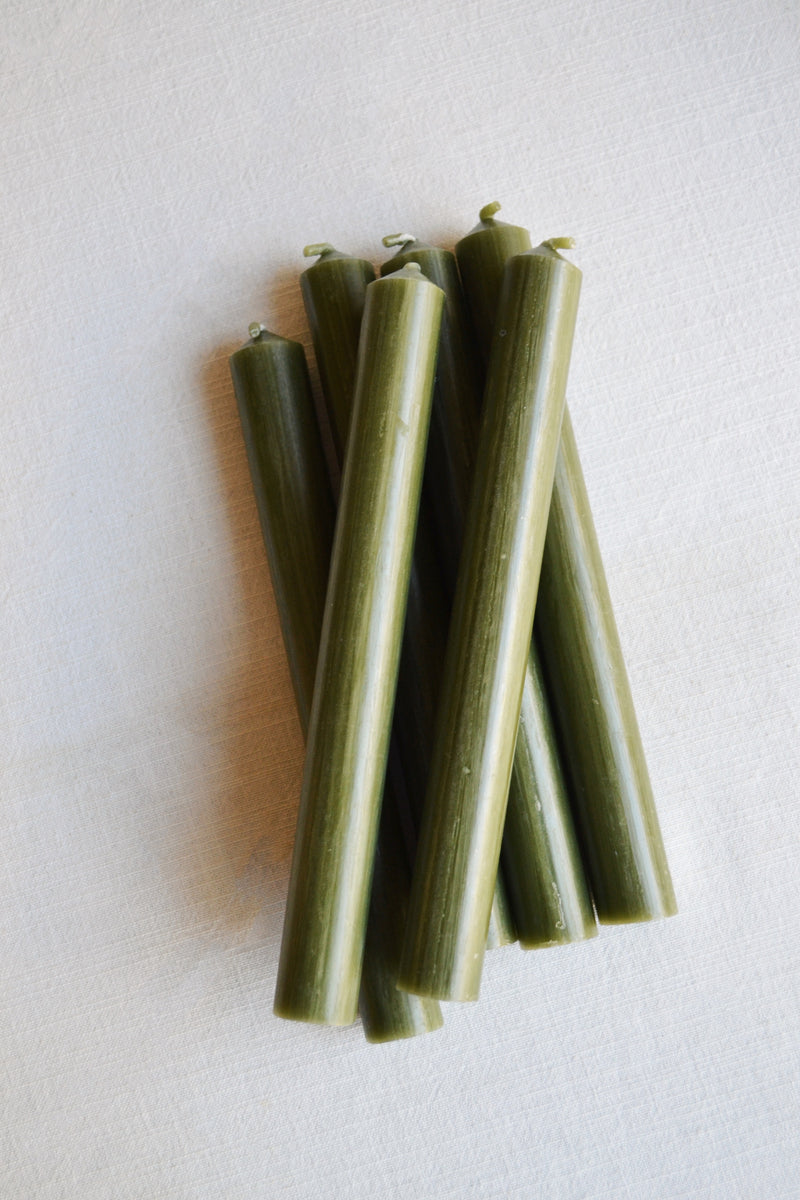Olive Green Dinner Candles - Set of six