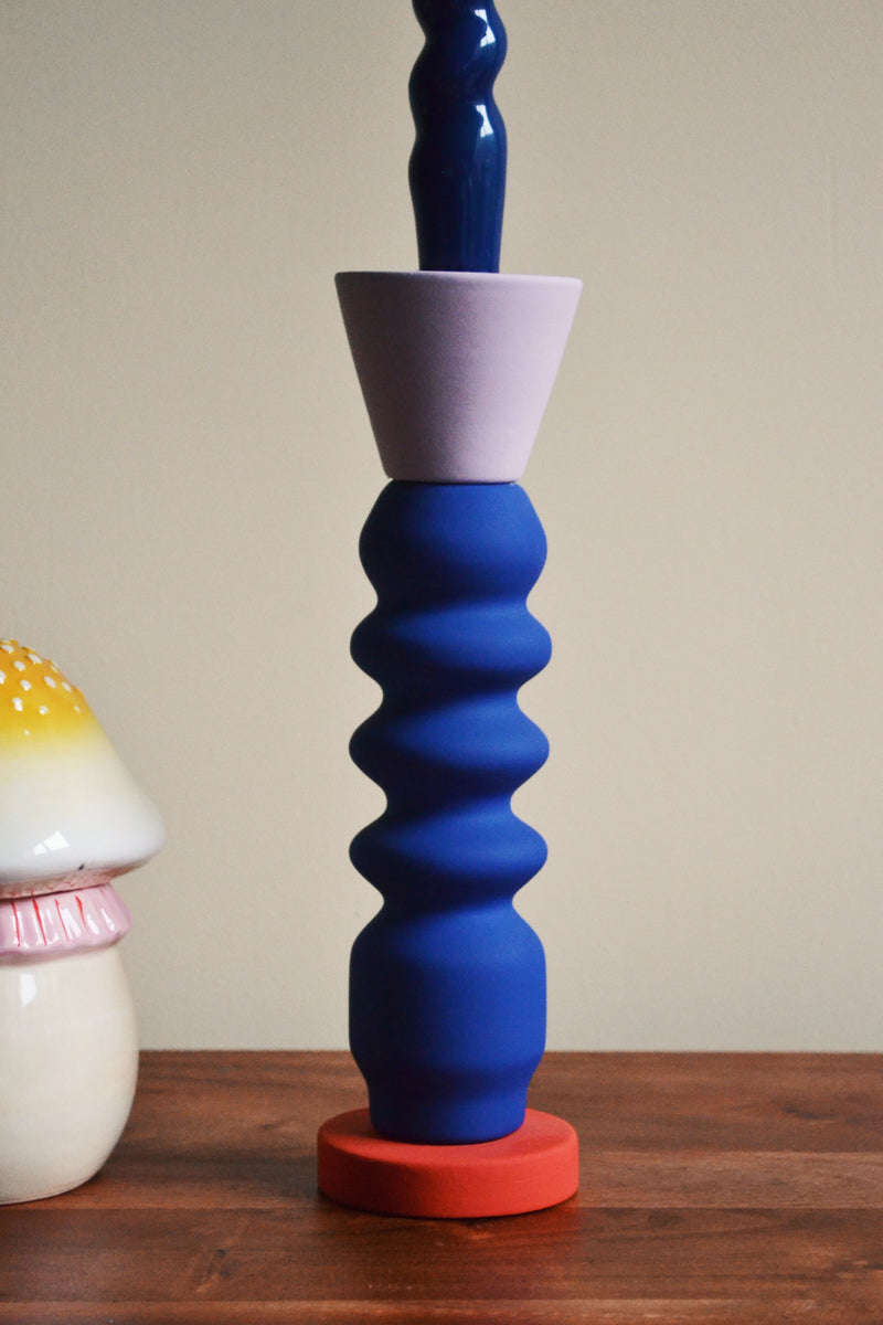 Stack Cobalt Tall Candlestick Holder