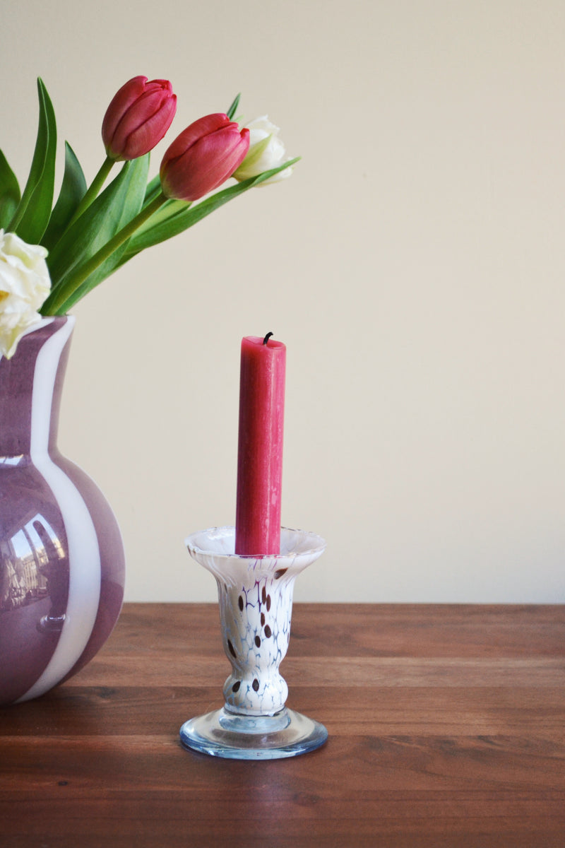 White Murano Glass Candle Holder