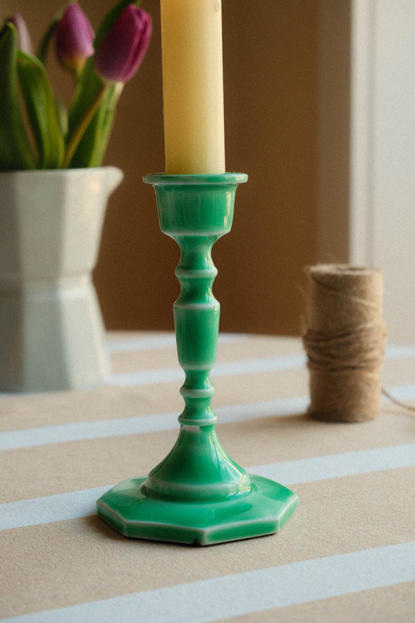 Octagonal Base Enamel Metal Candlestick Holder - Vibrant Green