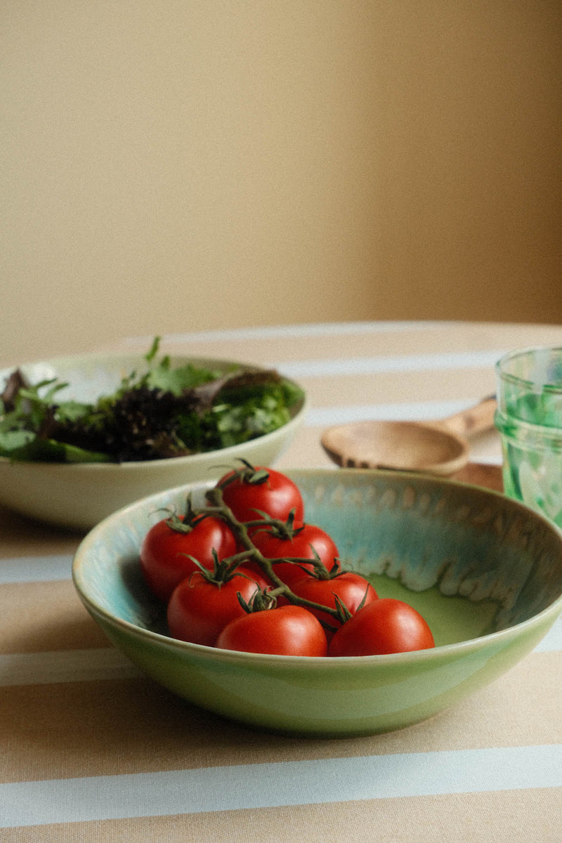 Lime Green Drip Glaze Stoneware Pasta Salad Bowl