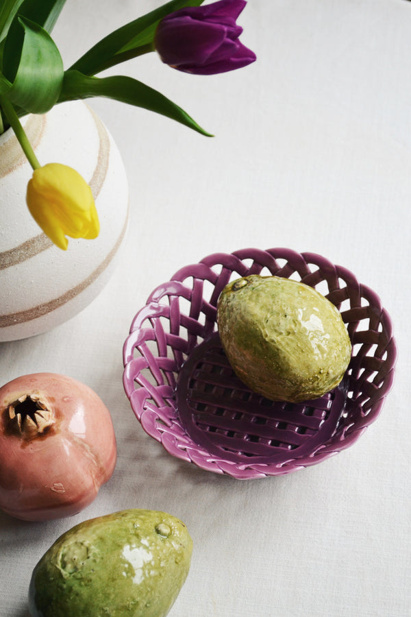 Stoneware Woven Basket - Aubergine Purple