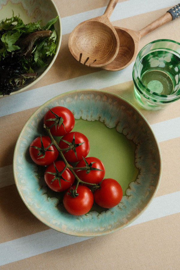 Lime Green Drip Glaze Stoneware Pasta Salad Bowl
