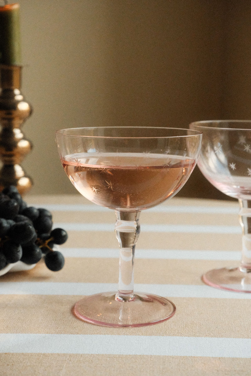 Set of Two Star Etched Coupe Glasses - Pink