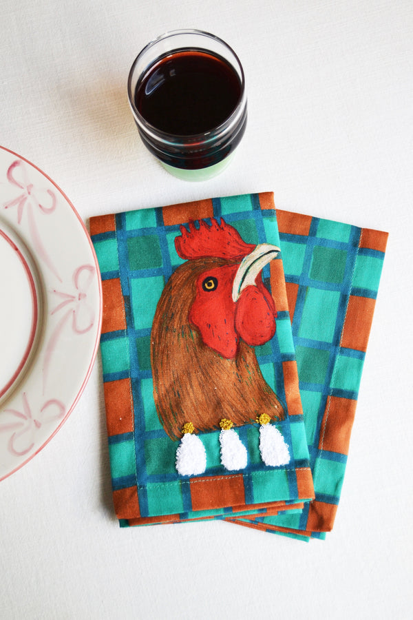 Set of Two French Hen Napkins