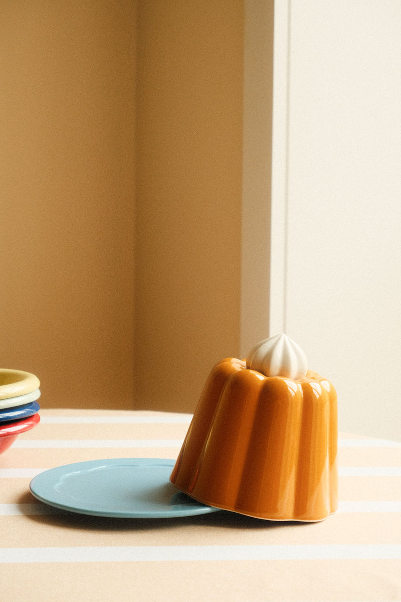 Orange and Blue Pudding Stoneware Cloche