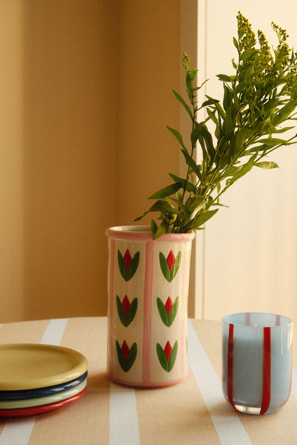 Folk Tulips Patterned Stoneware Vase