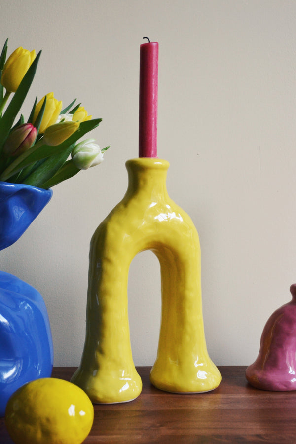 Sculpture Tall Candle Holder - Yellow