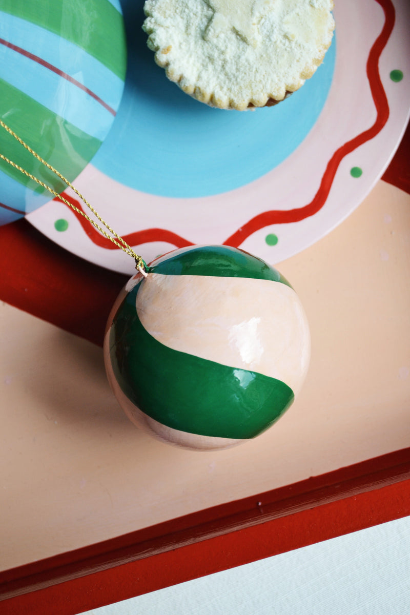 Green and Pink Swirl Christmas Ornament