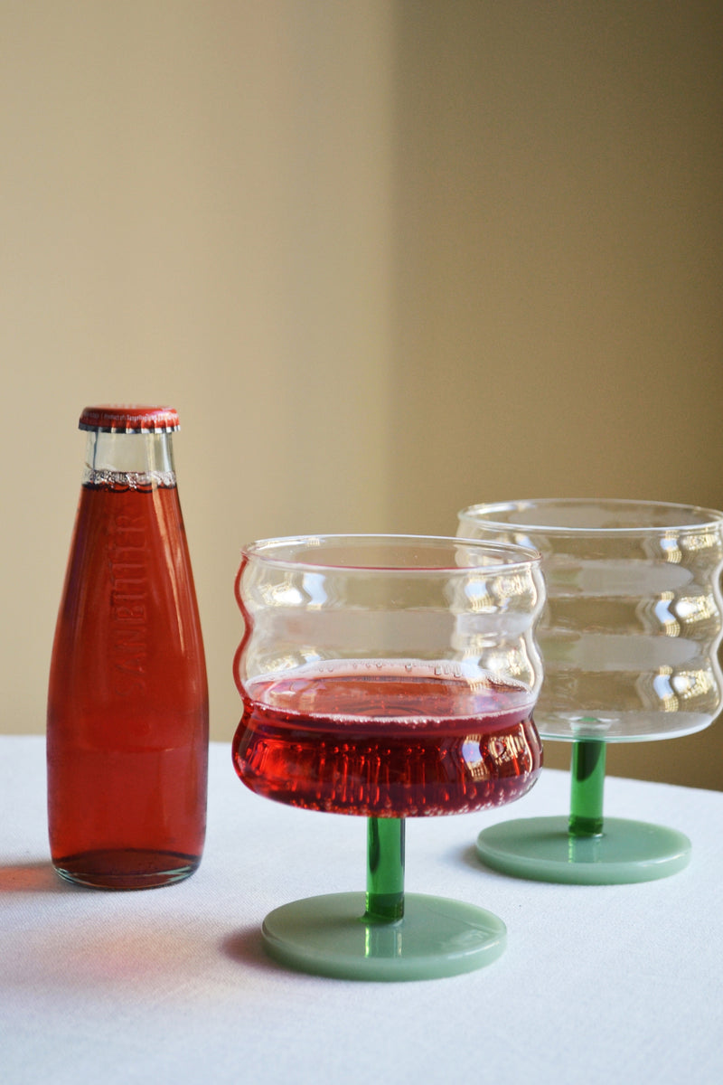 Set of Two Wavy Glasses - Green