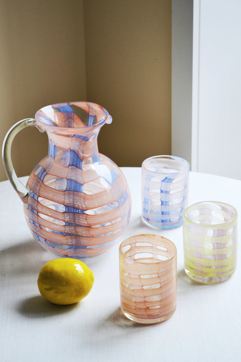 Iris Checkered Glass - Pink and Yellow