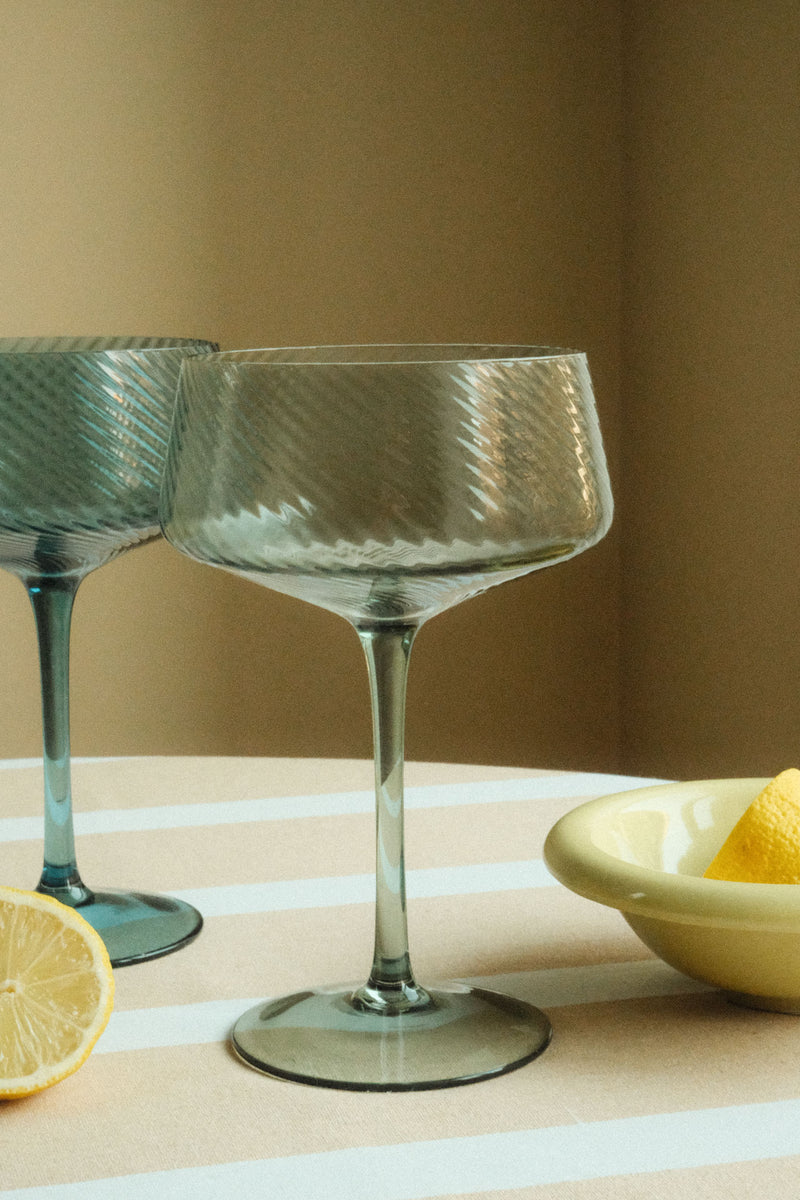 Set of Two Twist Champagne Coupes - Blue and Green