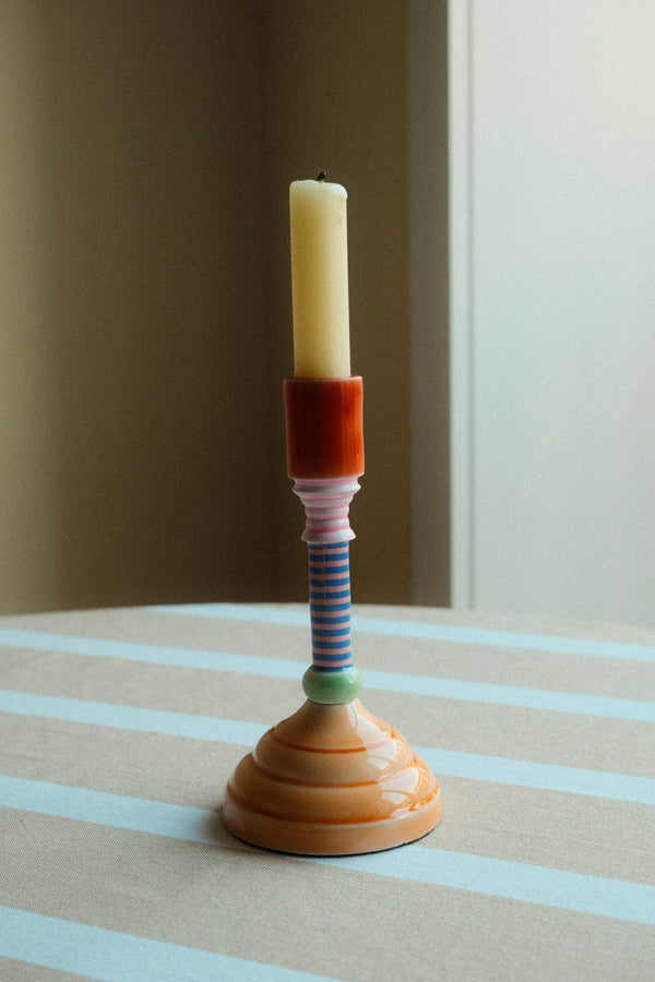 Orange Enamel Candlestick Holder