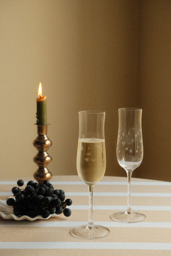 Set of Two Star Etched Champagne Glasses - Clear