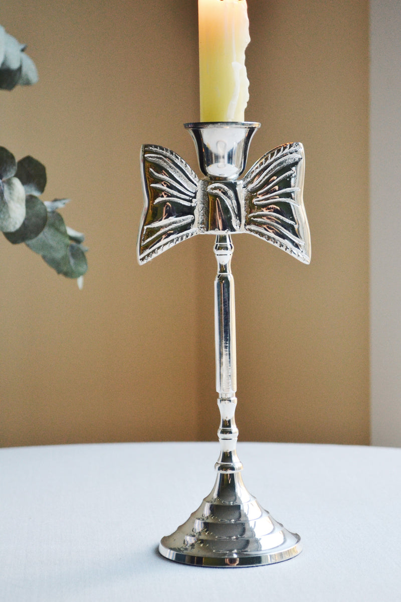 Silver Bow Candle Holder