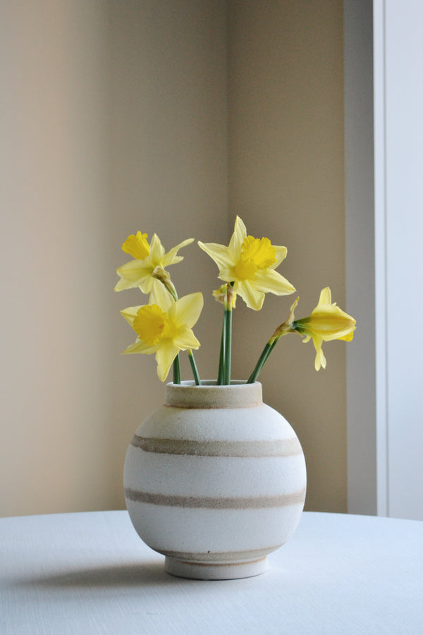 Brown and White Stripe Round Vase