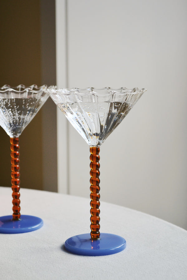 Set of Two Amber and Blue Coupes Glasses