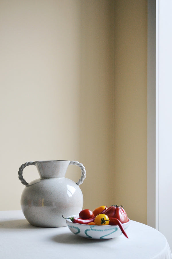 White Stoneware Vase with Braided Handles