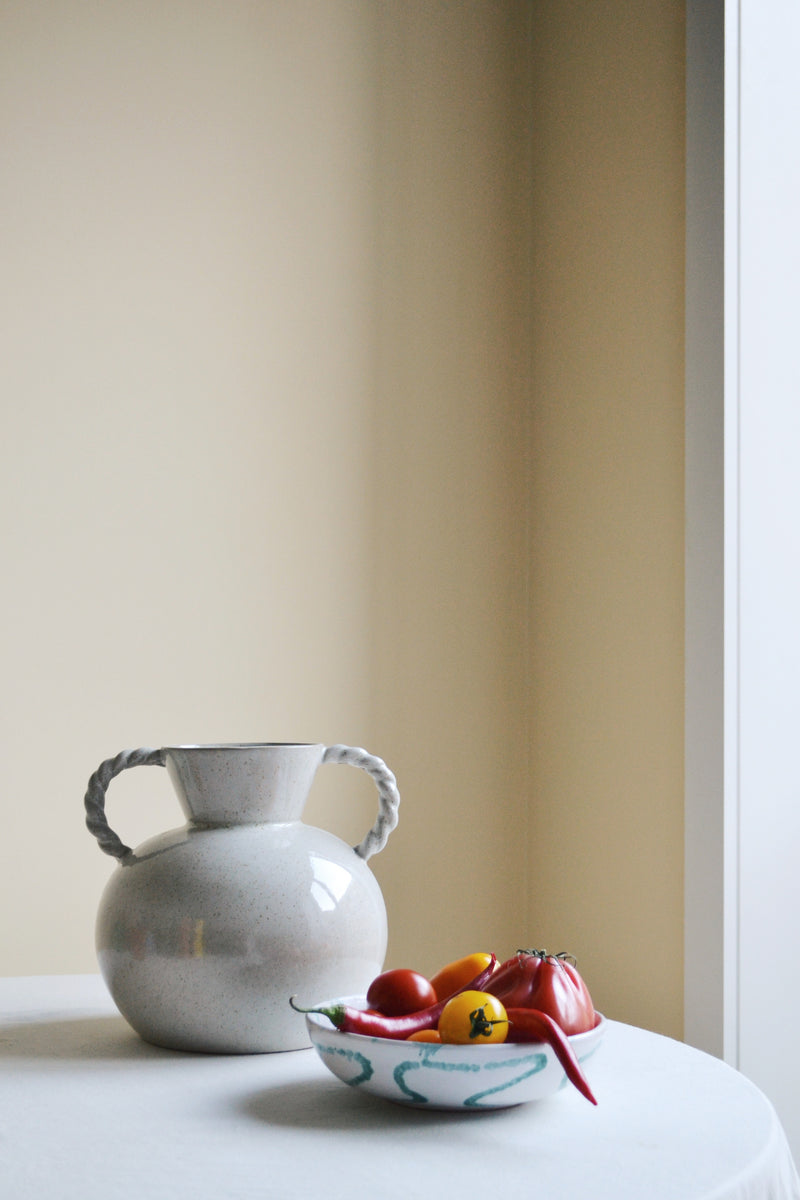 White Stoneware Vase with Braided Handles