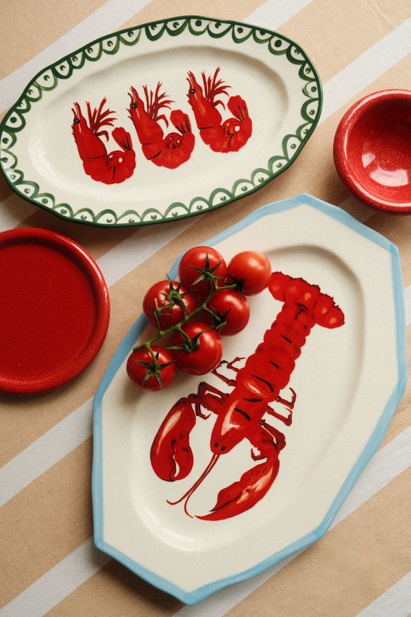 Blue and Red Lobster Platter Plate