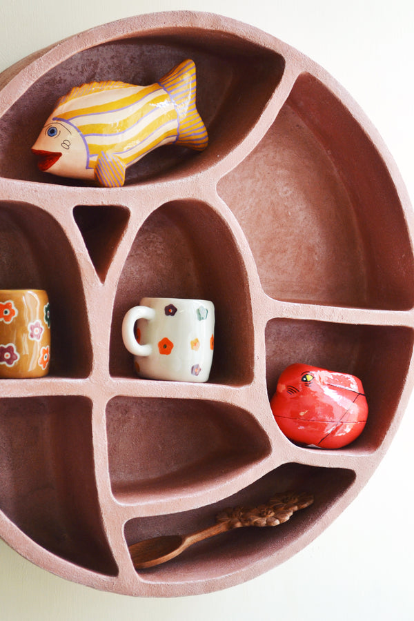 Organic Shape Brick Red Round Shelf Unit