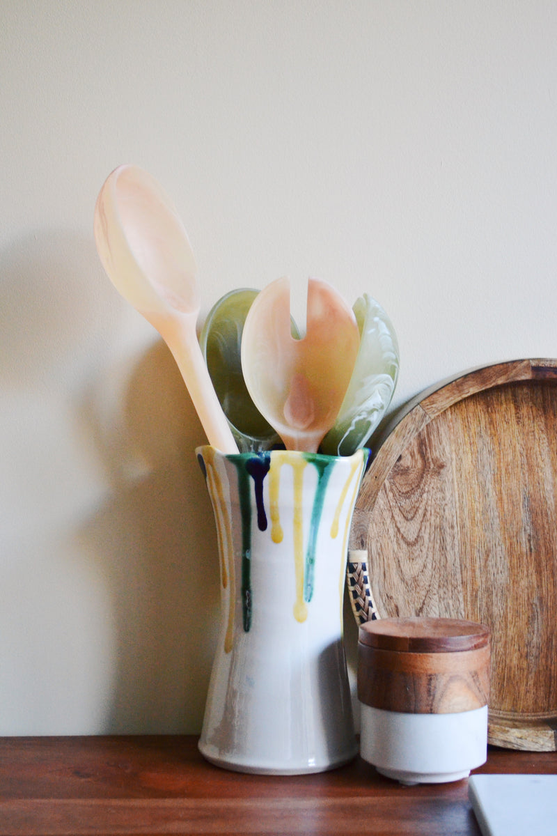Marbled Salad Servers - Olive Green