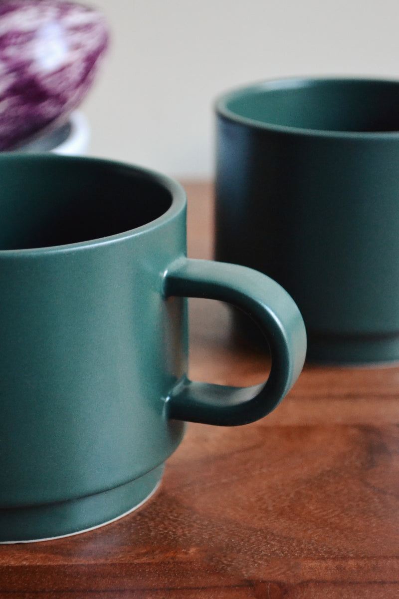 Set of Two Stackable Mugs - Matt Forest Green