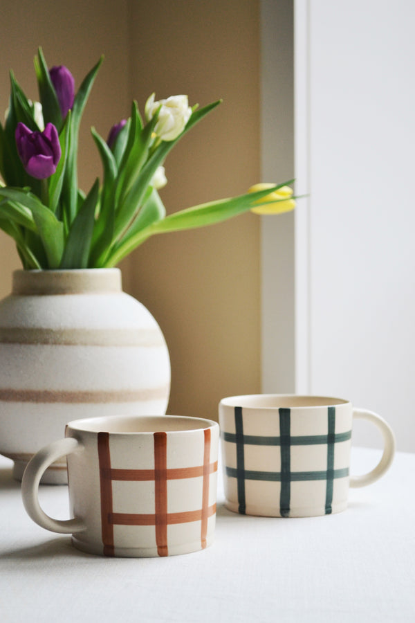 Gingham Check Mug - Forest Green