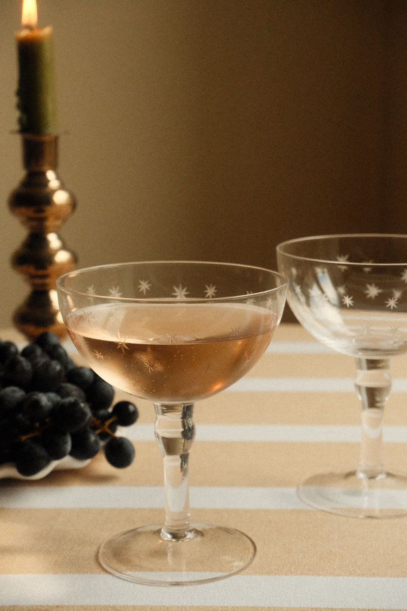 Set of Two Star Etched Coupe Glasses - Clear