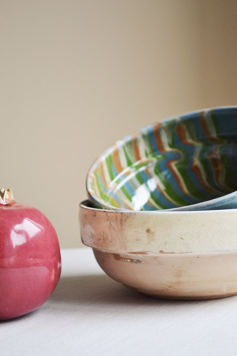 Hand - Painted Marble Earthenware Bowl - Blue