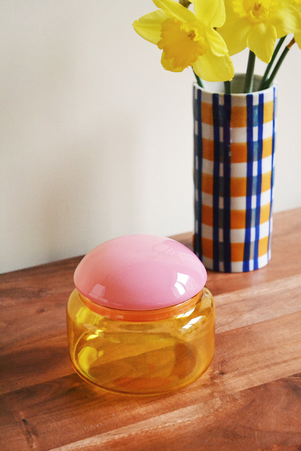 Yellow and Pink Puff Glass Jar