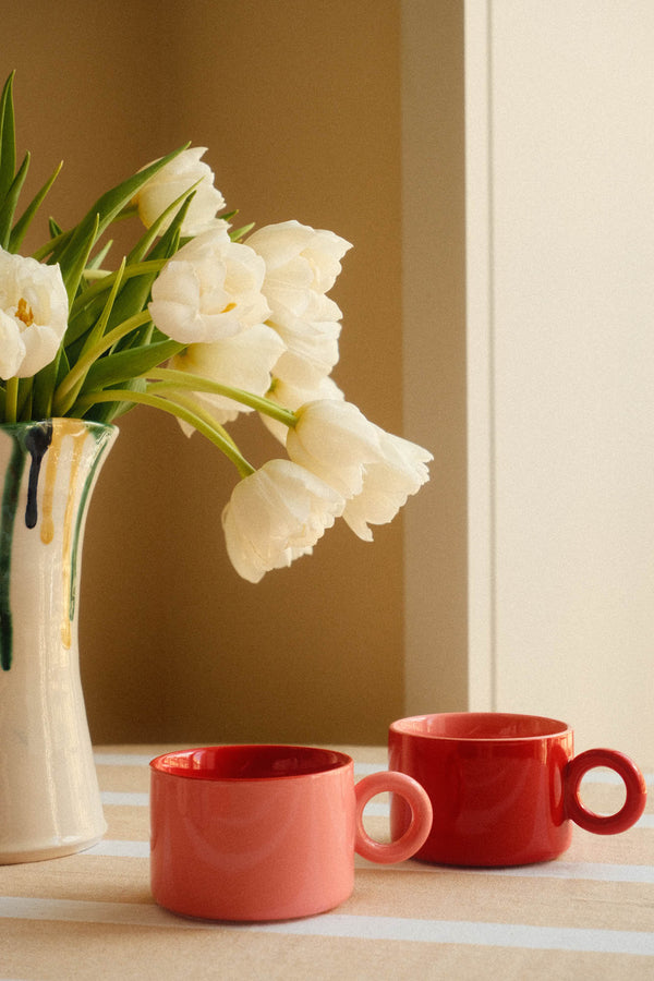Set of Two Red Mugs