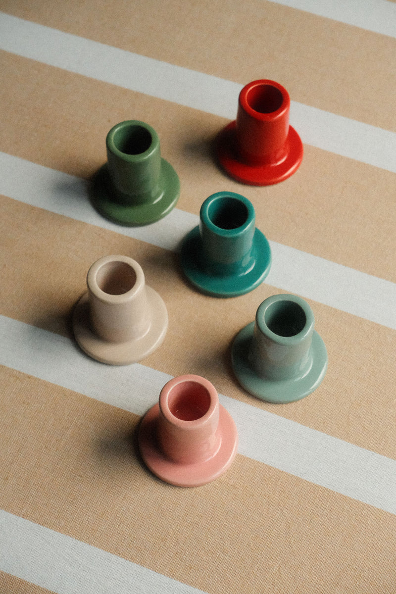 Glossy Ceramic Tube Candle Holder - Six Colours Available