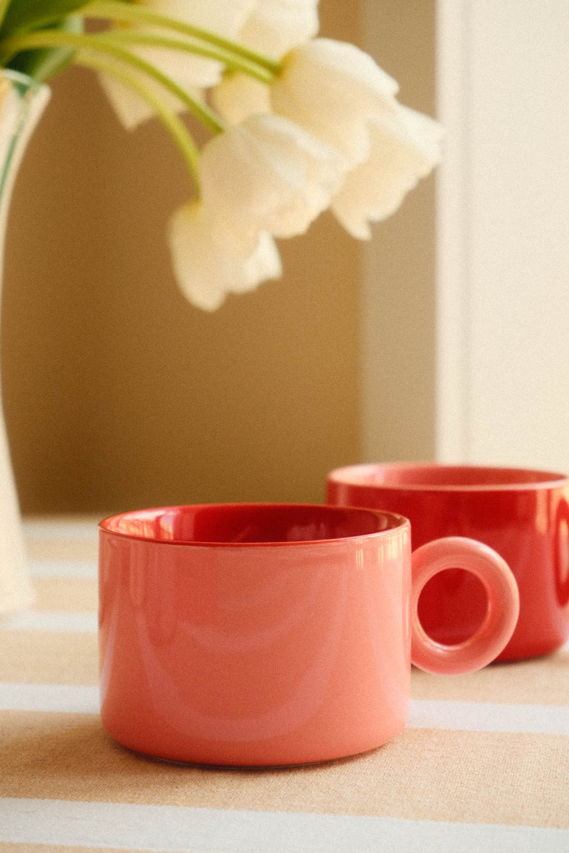 Set of Two Red Mugs