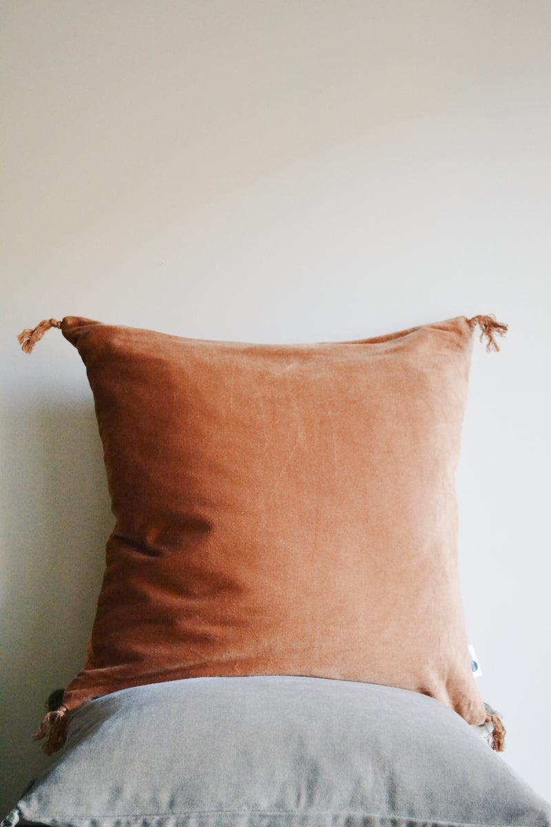 Velvet Cushion with Tassels - Burnt Orange