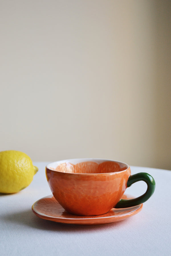 Orange Teacup and Saucer
